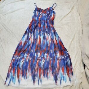 Modcloth Red White Blue Brushstroke to Conclusions Sweetheart Artsy Maxi Dress M